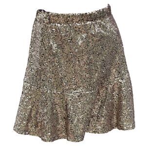 Burning Man Festival Gold Sequin Skirt with Ruffle Bottom Size S